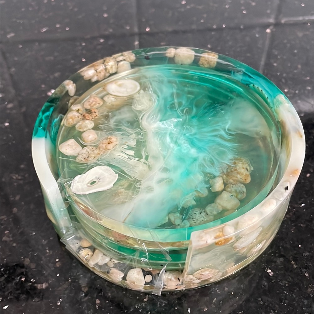 Artisan Resin Coaster Set - Turquoise and Cream